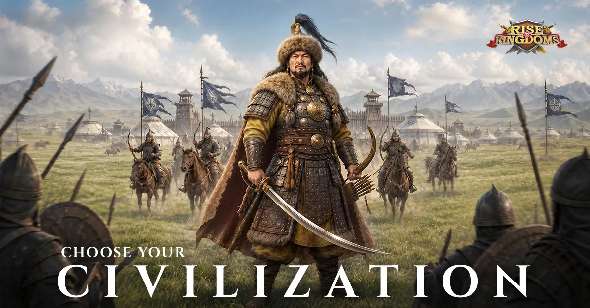 Rise of Kingdoms large-scale battlefield with commanders leading troops past a walled city